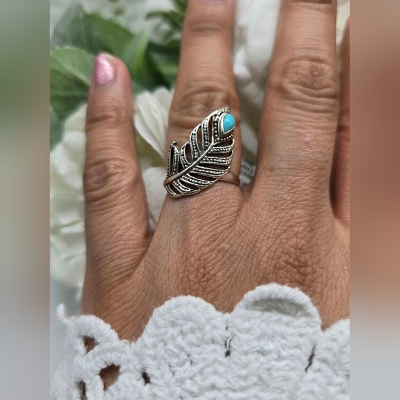 ♥️ FORTUNE FEATHER STERLING SILVER RING - Picture 3 of 7